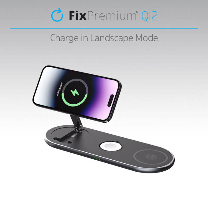FixPremium - Nabíjací Stojan s Qi2 pre iPhone, Apple Watch a AirPods, čierna