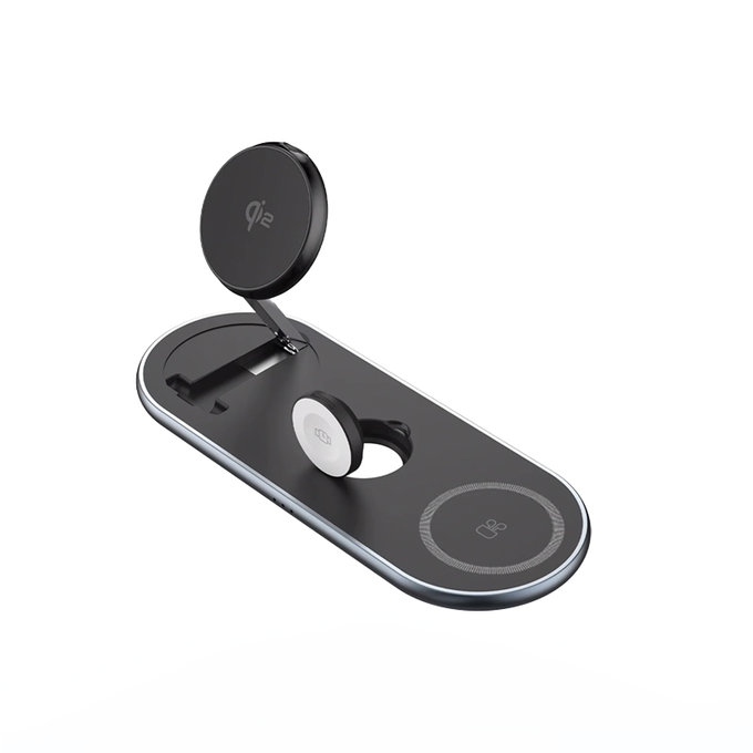 FixPremium - Nabíjací Stojan s Qi2 pre iPhone, Apple Watch a AirPods, čierna