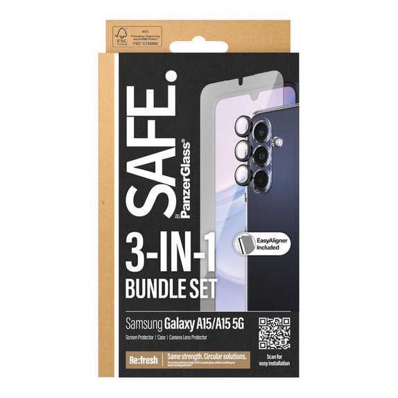 Bundle Ochranný kryt objektívu + Tvrdené sklo UWF + Puzdro TPU pre Samsung A15 5G, SAFE