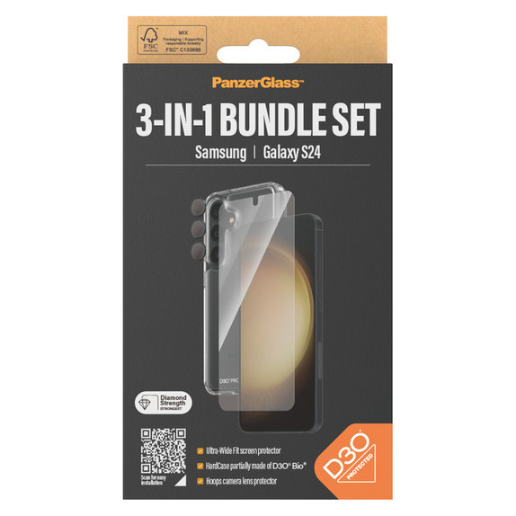 Bundle Hoops + Tvrdené sklo UWF + Hard Case D3O pre Samsung Galaxy S24, PanzerGlass