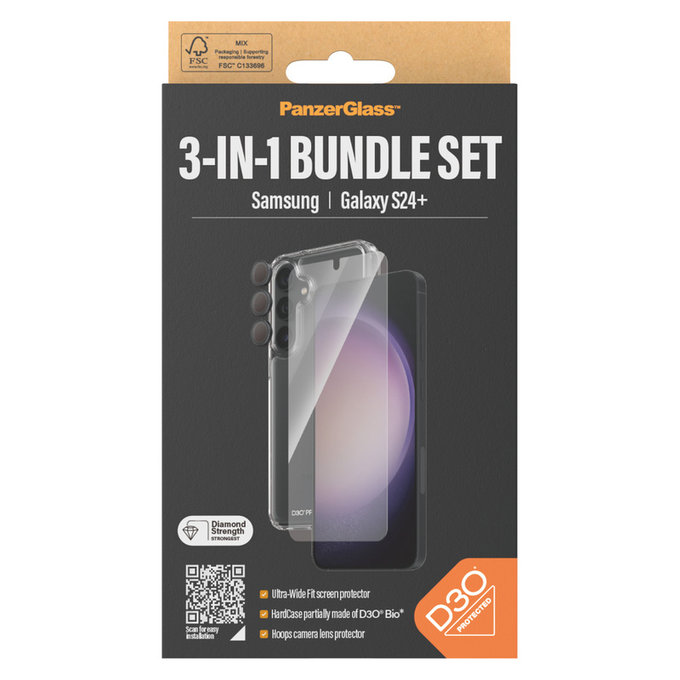 Bundle Hoops + Tvrdené sklo UWF + Hard Case D3O pre Samsung Galaxy S24+, PanzerGlass