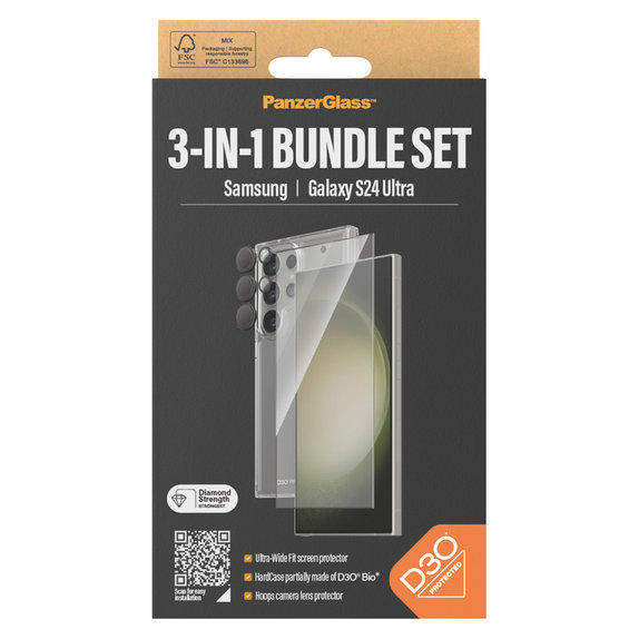 Bundle Hoops + Tvrdené sklo UWF + Hard Case D3O pre Samsung Galaxy S24 Ultra, PanzerGlass