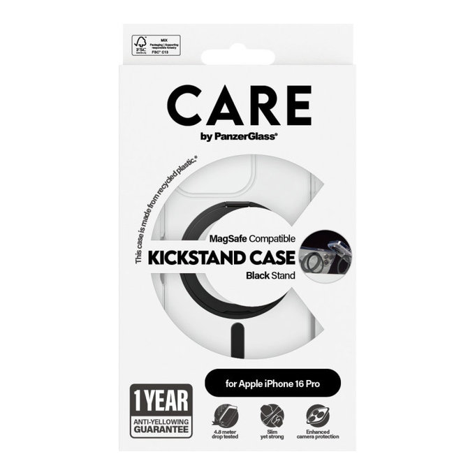 Puzdro Kickstand s MagSafe pre iPhone 16 Pro, Čierna, CARE