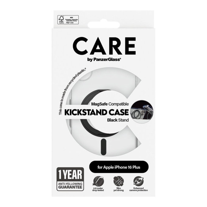Puzdro Kickstand s MagSafe pre iPhone 16 Plus, Čierna, CARE