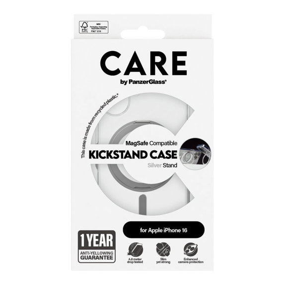 Puzdro Kickstand s MagSafe pre iPhone 16, Strieborná, CARE
