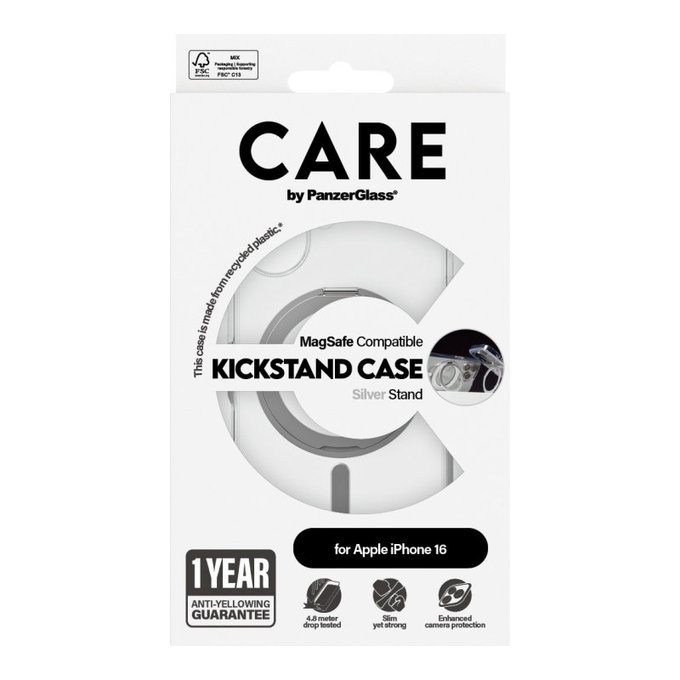 Puzdro Kickstand s MagSafe pre iPhone 16, Strieborná, CARE
