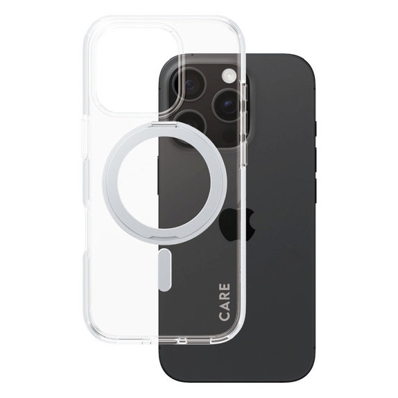 Puzdro Kickstand s MagSafe pre iPhone 16 Pro, Strieborná, CARE