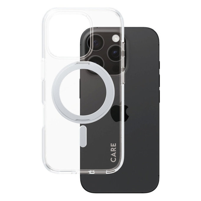 Puzdro Kickstand s MagSafe pre iPhone 16 Pro, Strieborná, CARE