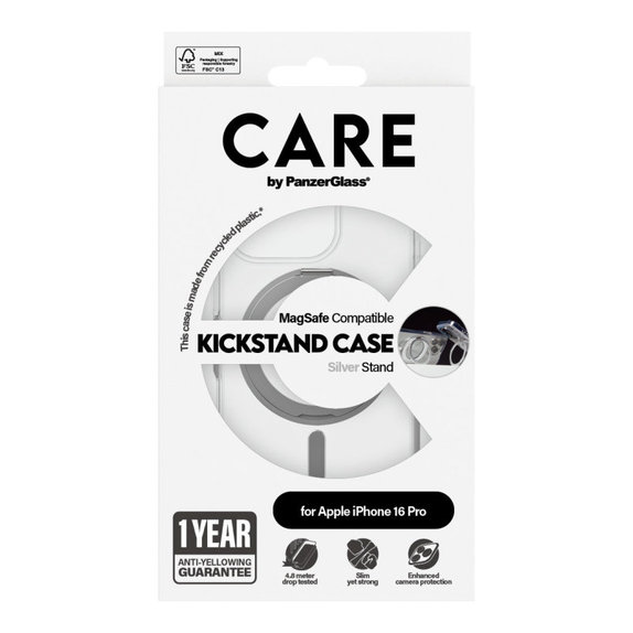 Puzdro Kickstand s MagSafe pre iPhone 16 Pro, Strieborná, CARE