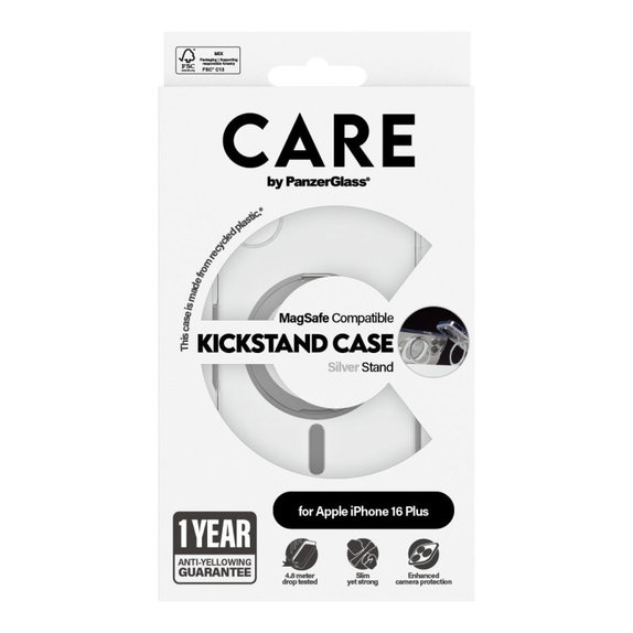 Puzdro Kickstand s MagSafe pre iPhone 16 Plus, Strieborná, CARE