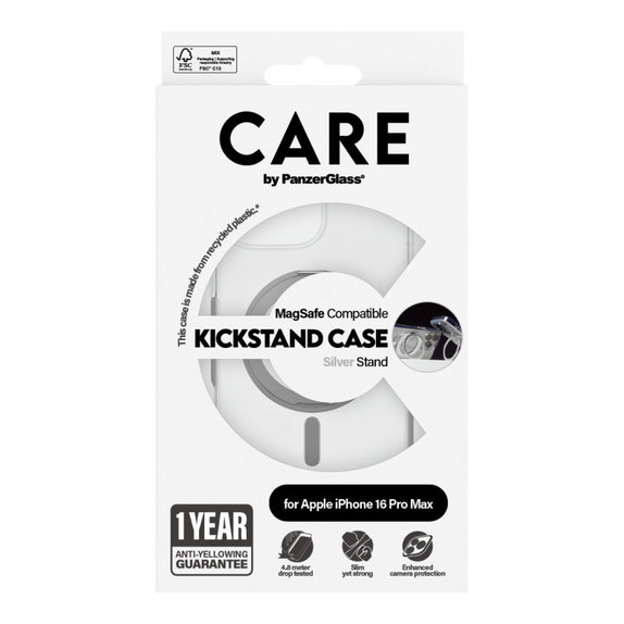Puzdro Kickstand s MagSafe pre iPhone 16 Pro Max, Strieborná, CARE