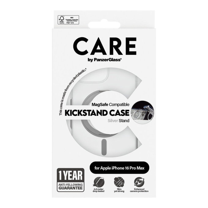 Puzdro Kickstand s MagSafe pre iPhone 16 Pro Max, Strieborná, CARE
