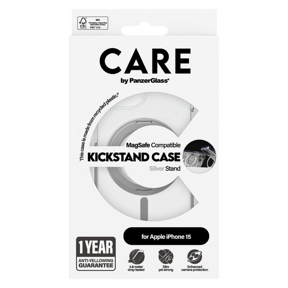 Puzdro Kickstand s MagSAFE by PanzerGlass pre iPhone 15, Strieborná, PanzerGlass