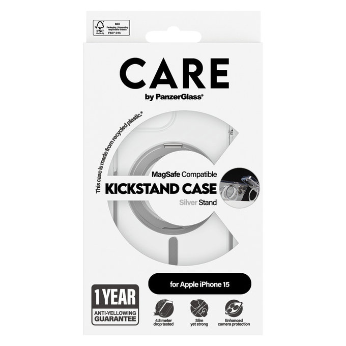 Puzdro Kickstand s MagSAFE by PanzerGlass pre iPhone 15, Strieborná, PanzerGlass