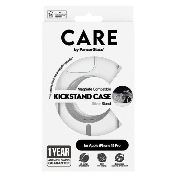 Puzdro Kickstand s MagSAFE by PanzerGlass pre iPhone 15 Pro, Strieborná, PanzerGlass