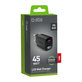 Cestovný adaptér LCD USB-C, GaN, 45 W PD, čierna, SBS