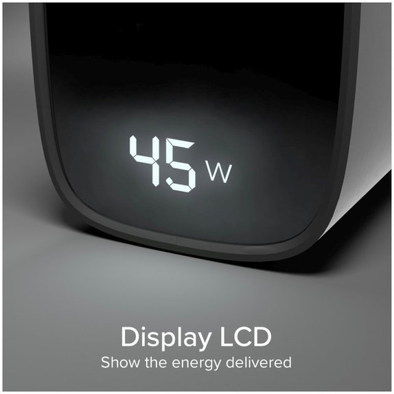 Cestovný adaptér LCD USB-C, GaN, 45 W PD, čierna, SBS