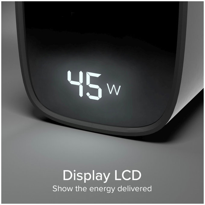 Cestovný adaptér LCD USB-C, GaN, 45 W PD, čierna, SBS