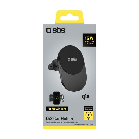 SBS - Držiak do auta s bezdrôtovým nabíjaním, Qi2, 15W, MagSafe, do mriežky, čierna