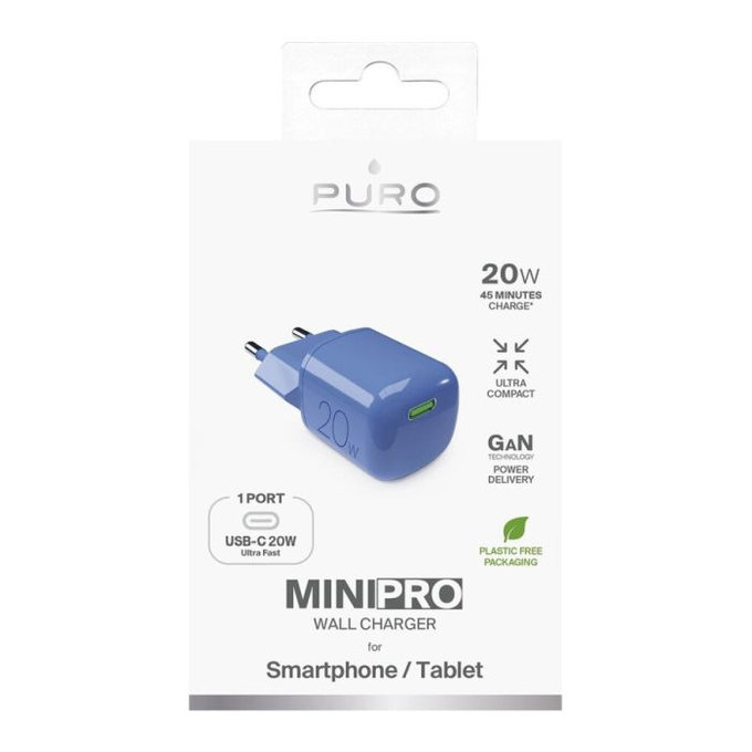 PURO - Nabíjací adaptér MiniPro USB-C, GaN, 20W, blue lagon