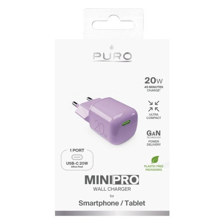 PURO - Nabíjací adaptér MiniPro USB-C, GaN, 20W, coraltastic