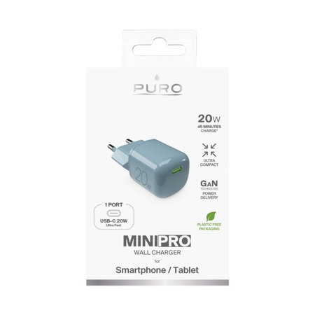 PURO - Nabíjací adaptér MiniPro USB-C, GaN, 20W, island mist
