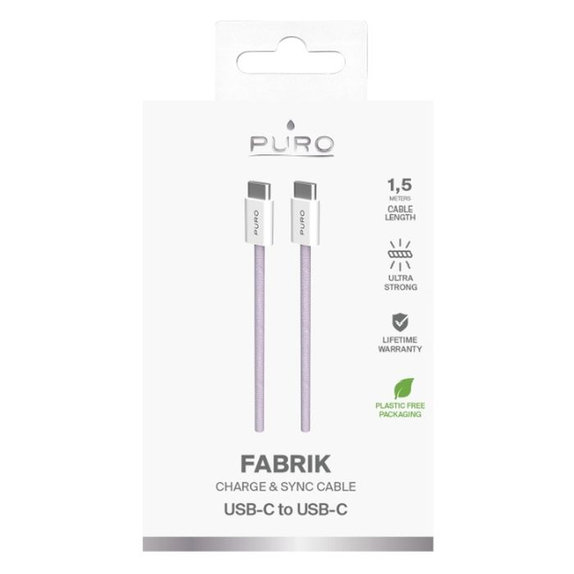 PURO - Kábel USB-C / USB-C, 60W, Fabrik FABK4, 1,5 m, coraltastic