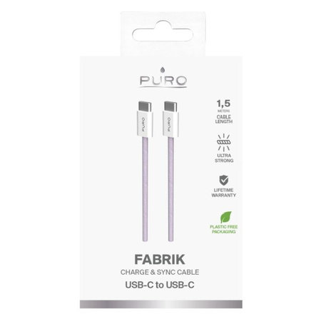 PURO - Kábel USB-C / USB-C, 60W, Fabrik FABK4, 1,5 m, coraltastic