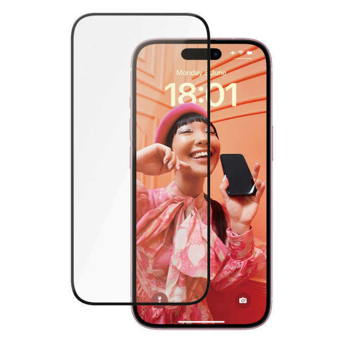 Tvrdené sklo UWF Ceramic s aplikátorom pre iPhone 15, Čierna, PanzerGlass