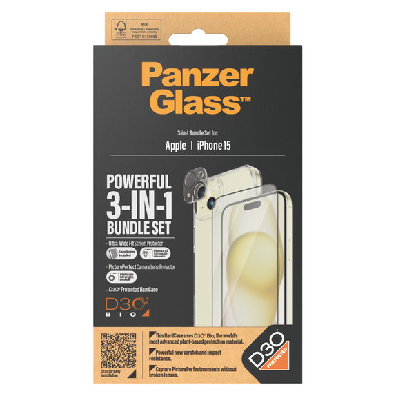 Bundle PicturePerfect + Tvrdené sklo UWF + Hard Case D3O pre iPhone 15, PanzerGlass