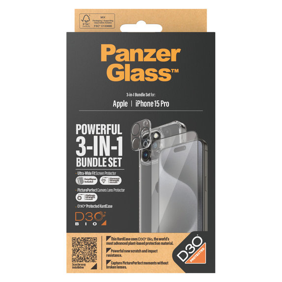 Bundle PicturePerfect + Tvrdené sklo UWF + Hard Case D3O pre iPhone 15 Pro, PanzerGlass
