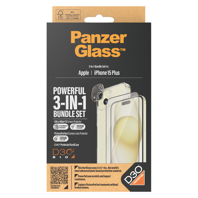 Bundle PicturePerfect + Tvrdené sklo UWF + Hard Case D3O pre iPhone 15 Plus, PanzerGlass
