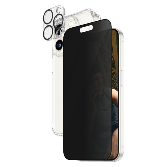 Bundle PicturePerfect + Tvrdené sklo UWF Privacy + Hard Case D3O pre iPhone 15 Pro, PanzerGlass