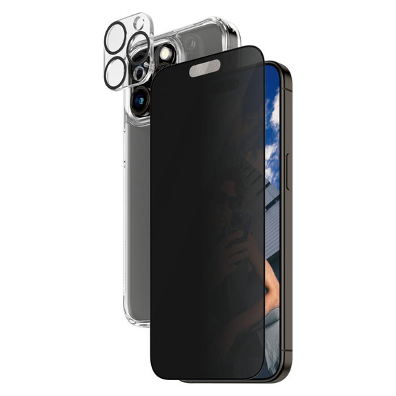 Bundle PicturePerfect + Tvrdené sklo UWF Privacy + Hard Case D3O pre iPhone 15 Pro Max, PanzerGlass