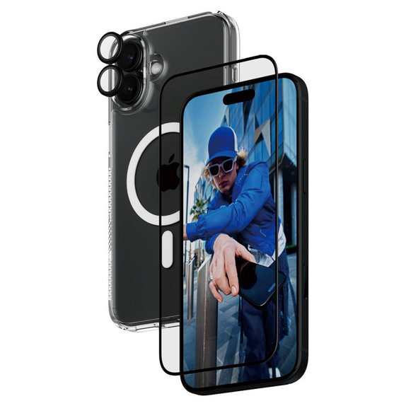 Bundle Hoops + Tvrdené sklo UWF + Hard Case pre iPhone 16 Plus, PanzerGlass