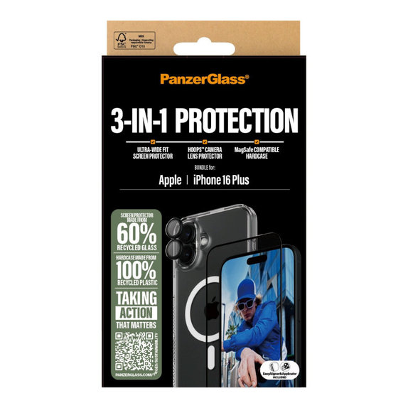 Bundle Hoops + Tvrdené sklo UWF + Hard Case pre iPhone 16 Plus, PanzerGlass