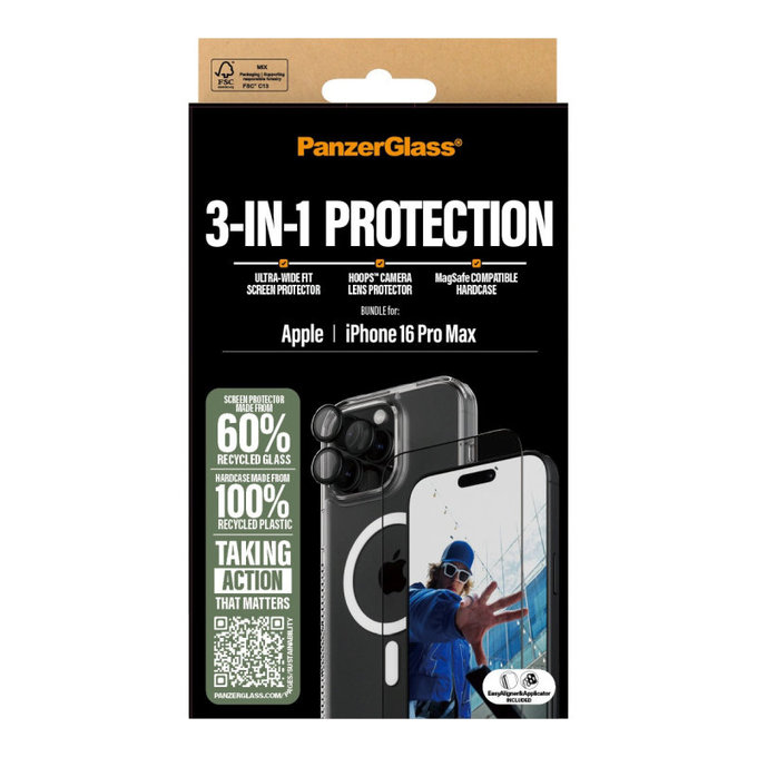 Bundle Hoops + Tvrdené sklo UWF + Hard Case pre iPhone 16 Pro Max, PanzerGlass