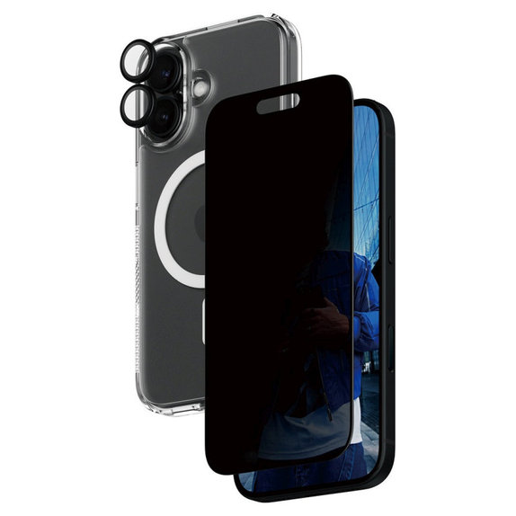 Bundle Hoops + Tvrdené sklo UWF Privacy + Hard Case pre iPhone 16, PanzerGlass
