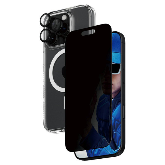 Bundle Hoops + Tvrdené sklo UWF Privacy + Hard Case pre iPhone 16 Pro, PanzerGlass