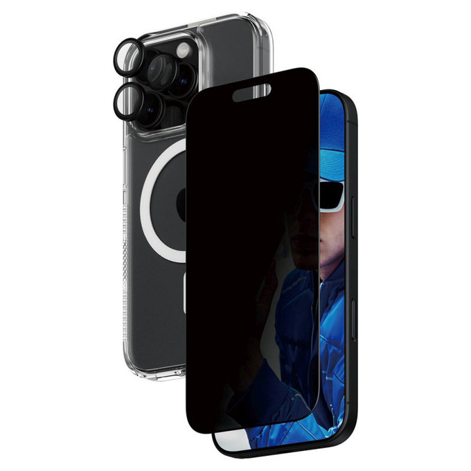 Bundle Hoops + Tvrdené sklo UWF Privacy + Hard Case pre iPhone 16 Pro, PanzerGlass
