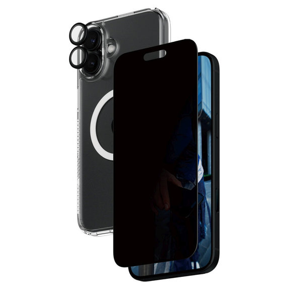 Bundle Hoops + Tvrdené sklo UWF Privacy + Hard Case pre iPhone 16 Plus, PanzerGlass