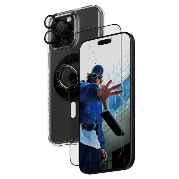 Bundle Hoops + Tvrdené sklo UWF + Hard Case + Magnetic Ring Mount pre iPhone 16 Pro Max, PanzerGlass