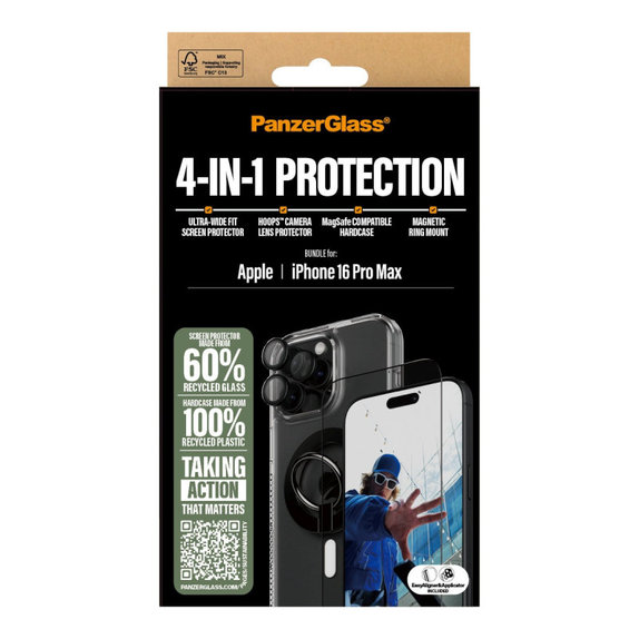Bundle Hoops + Tvrdené sklo UWF + Hard Case + Magnetic Ring Mount pre iPhone 16 Pro Max, PanzerGlass