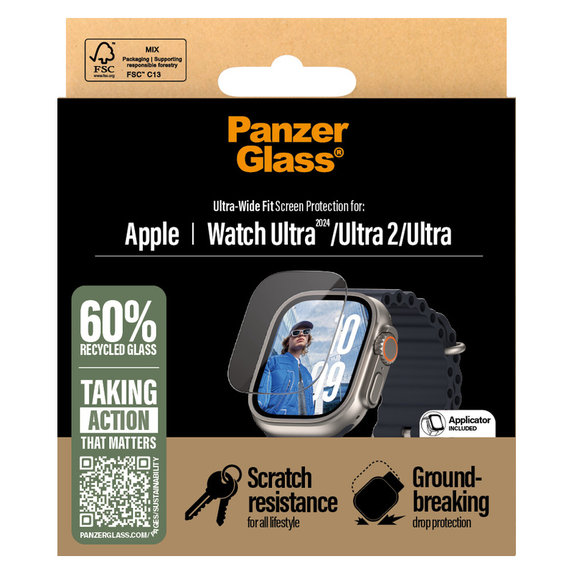 Tvrdené sklo pre Apple Watch Ultra 2024/Ultra 2/Ultra, Číra, PanzerGlass