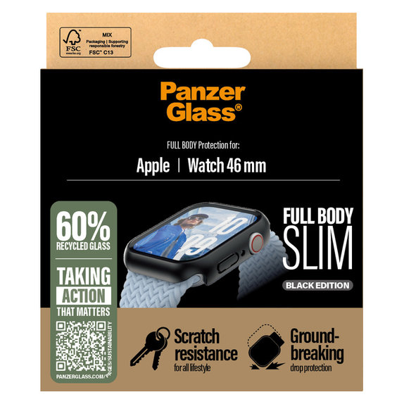 Tvrdené sklo Full Body Slim pre Apple Watch 11/10 46 mm, Čierna, PanzerGlass