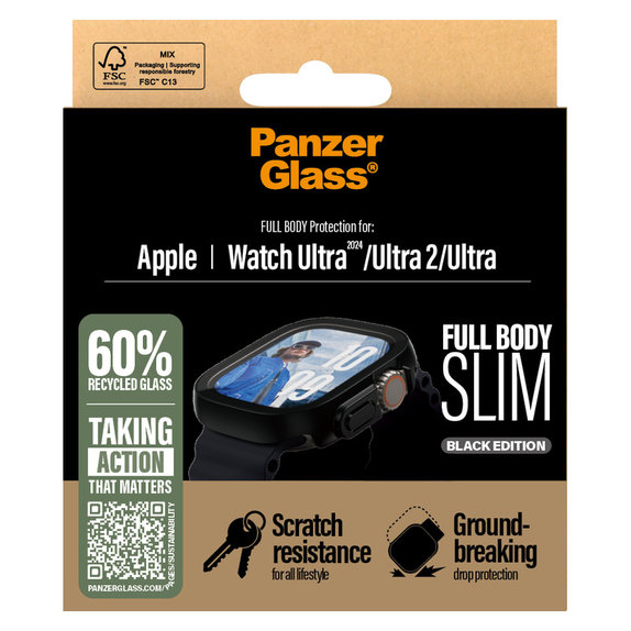 Tvrdené sklo Full Body Slim pre Apple Watch Ultra 2024/Ultra 2/Ultra, Čierna, PanzerGlass