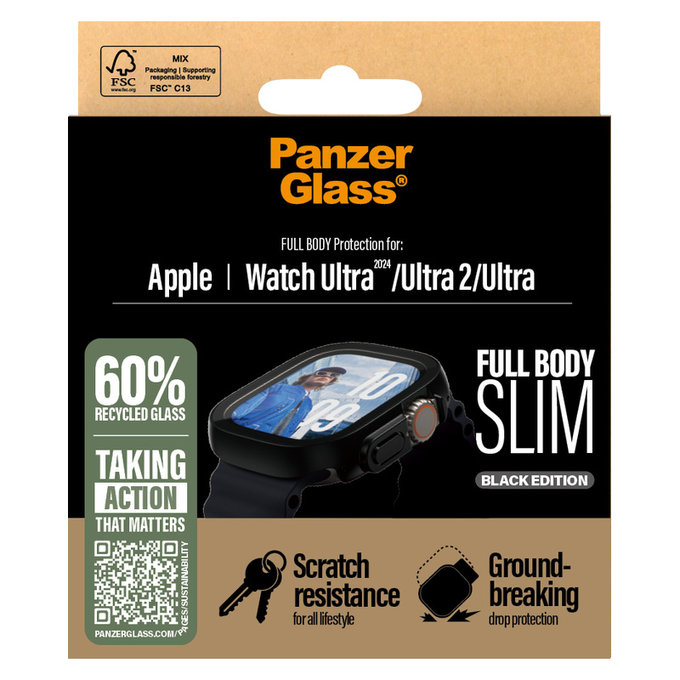 Tvrdené sklo Full Body Slim pre Apple Watch Ultra 2024/Ultra 2/Ultra, Čierna, PanzerGlass