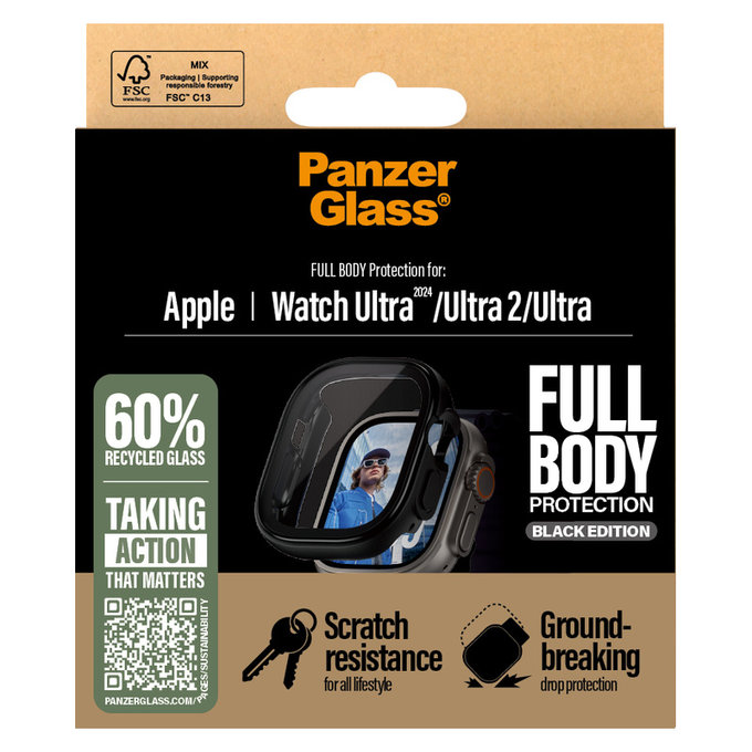 Tvrdené sklo Full Body pre Apple Watch Ultra 2024/Ultra 2/Ultra, Čierna, PanzerGlass