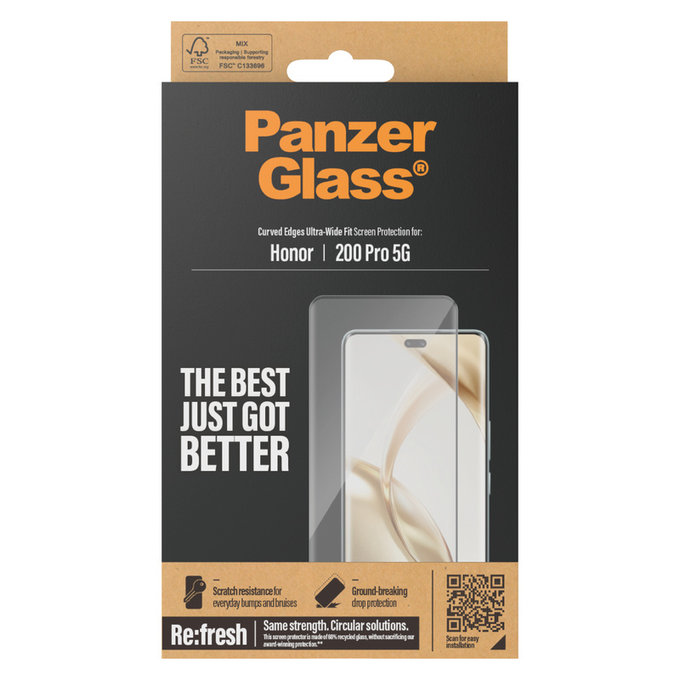 Tvrdené sklo Re:Fresh UWF pre Honor 200 Pro, Čierna, PanzerGlass