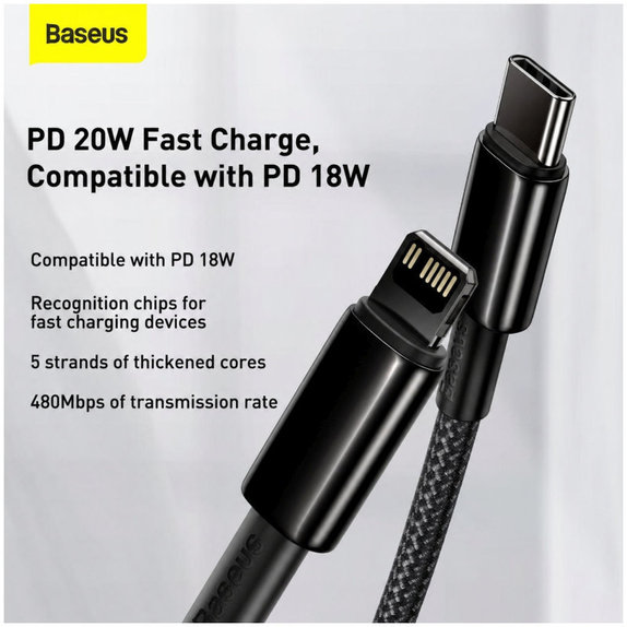 Baseus - Kábel Lightning/USB-C, 1.5m, čierna